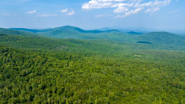 Sweeping panoramic view of Maine mountain ridgelines from Runes Temple